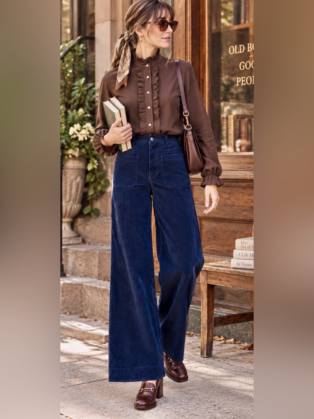 Maeve Anthropologie The Colette Corduroy Pants 24 Navy Wide Leg High Rise
